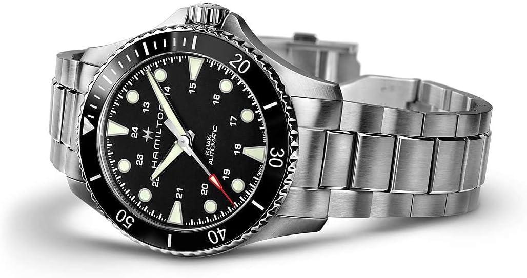 imageHamilton Khaki Navy Automatic Mens Watch 43mm Stainless Steel Case Swiss Made Black Dial Analog Wrist Watch for Men 300m Waterproof Sapphire Crystal Stainless Steel Strap