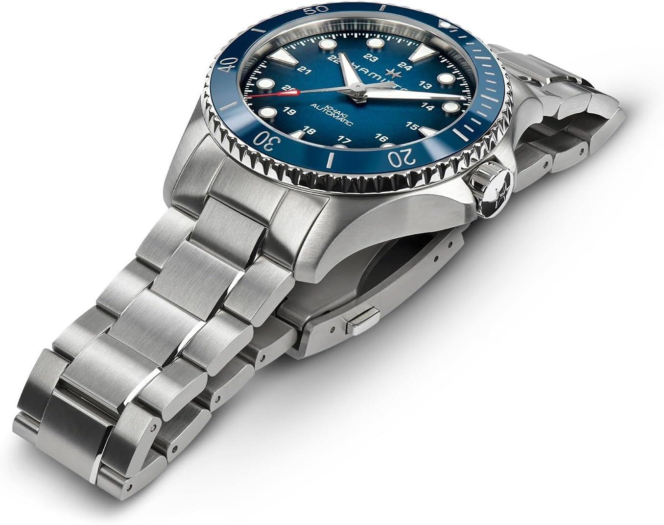 imageHamilton Khaki Navy Automatic Mens Watch 43mm Stainless Steel Case Swiss Made Blue Dial Analog Wrist Watch for Men 300m Waterproof Sapphire Crystal Stainless Steel Strap