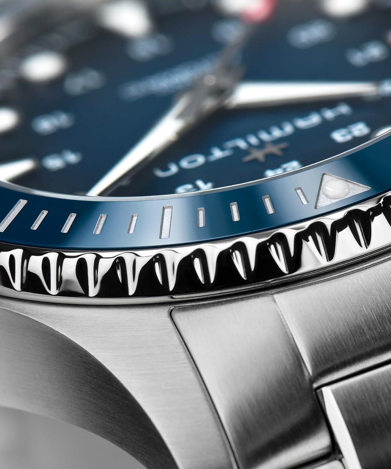 imageHamilton Khaki Navy Automatic Mens Watch 43mm Stainless Steel Case Swiss Made Blue Dial Analog Wrist Watch for Men 300m Waterproof Sapphire Crystal Stainless Steel Strap