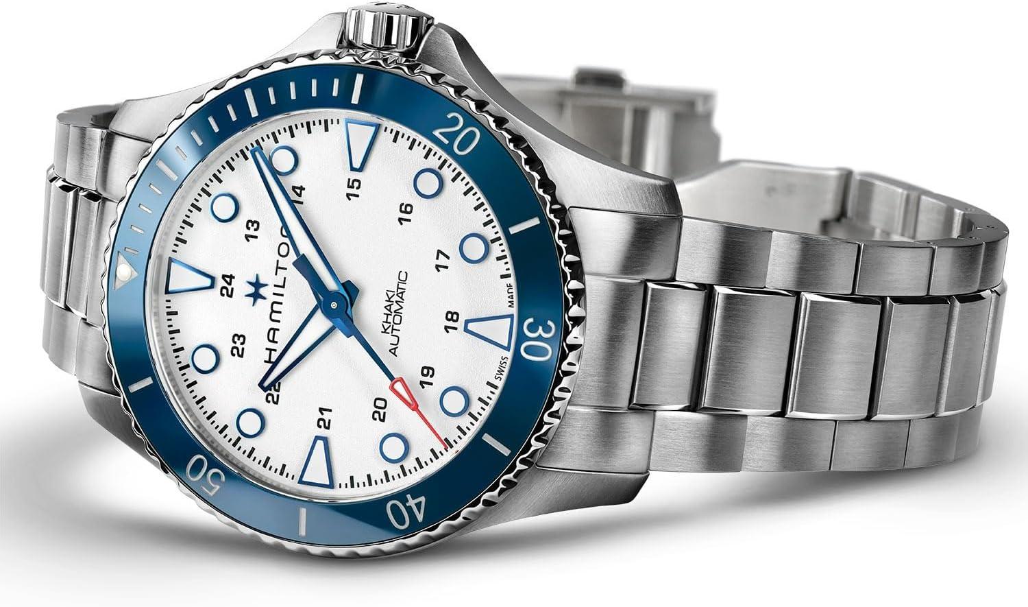imageHamilton Khaki Navy Automatic Mens Watch 43mm Stainless Steel Case Swiss Made Silver Dial Analog Wrist Watch for Men 300m Waterproof Sapphire Crystal Stainless Steel Strap