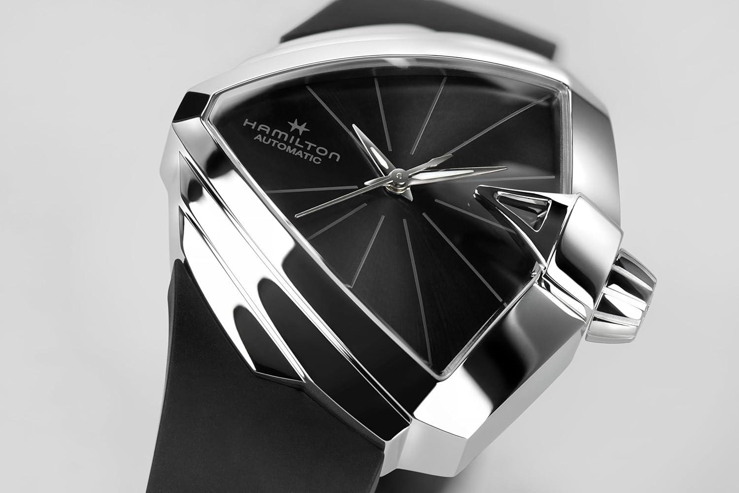 imageHamilton Ventura Automatic Mens Watch 34mm x 38mm Stainless Steel Case Swiss Made Black Dial Analog Wrist Watch for Men 50m Waterproof Sapphire Crystal Rubber Strap
