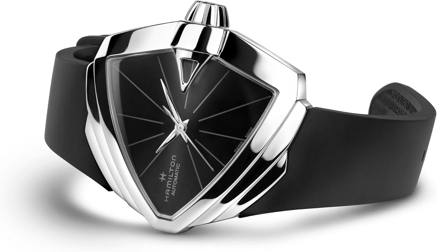 imageHamilton Ventura Automatic Mens Watch 34mm x 38mm Stainless Steel Case Swiss Made Black Dial Analog Wrist Watch for Men 50m Waterproof Sapphire Crystal Rubber Strap