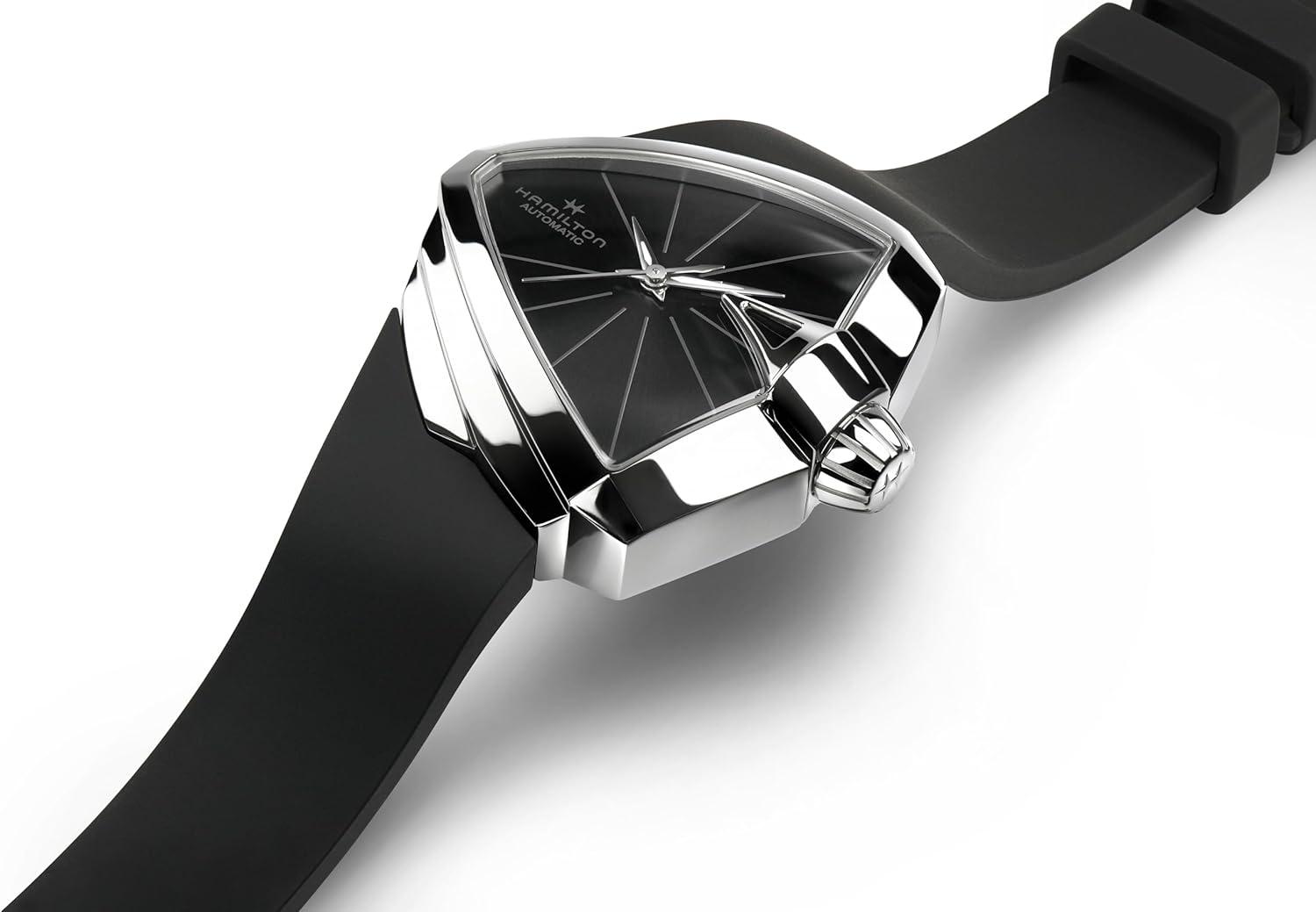 imageHamilton Ventura Automatic Mens Watch 34mm x 38mm Stainless Steel Case Swiss Made Black Dial Analog Wrist Watch for Men 50m Waterproof Sapphire Crystal Rubber Strap