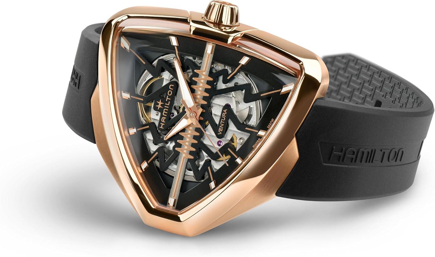 imageHamilton Ventura Automatic Mens Watch 42mm x 45mm Stainless Steel Case Swiss Made Black Dial Analog Wrist Watch for Men 50m Waterproof Sapphire Crystal 3Hand Movement Rubber Strap