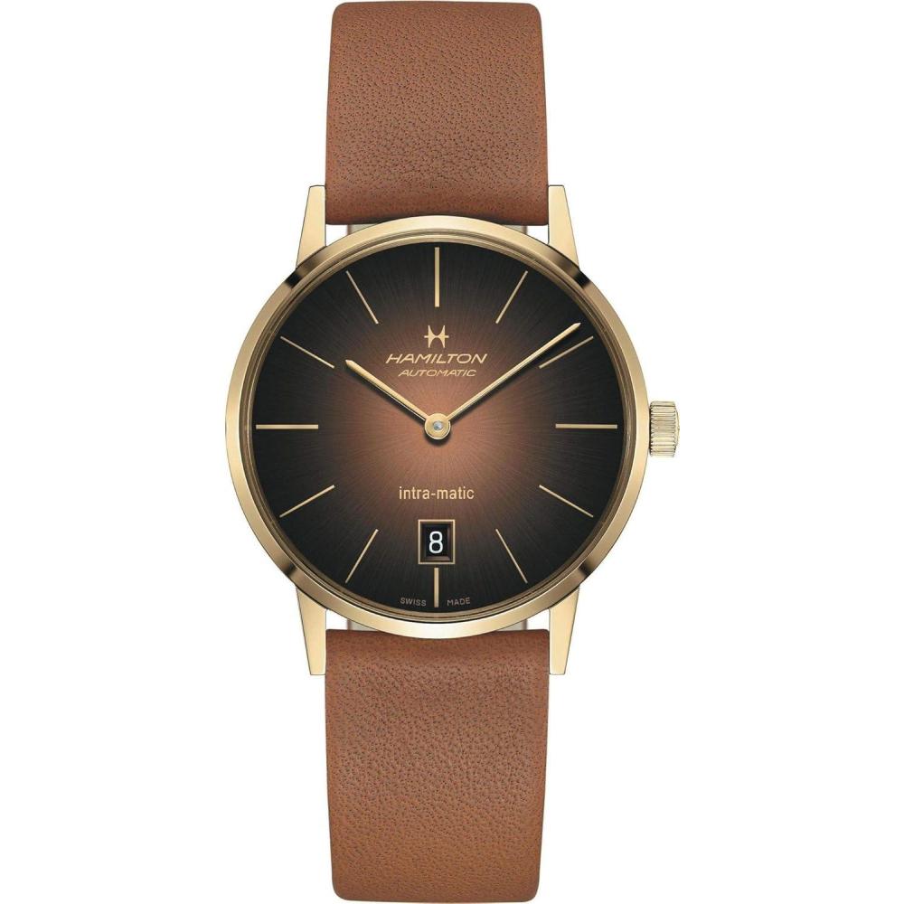 imageHamilton American Classic Automatic Mens Watch 38mm Stainless Steel Case Swiss Made Brown Dial Analog Wrist Watch for Men 50m Waterproof Sapphire Crystal Calf Leather Strap