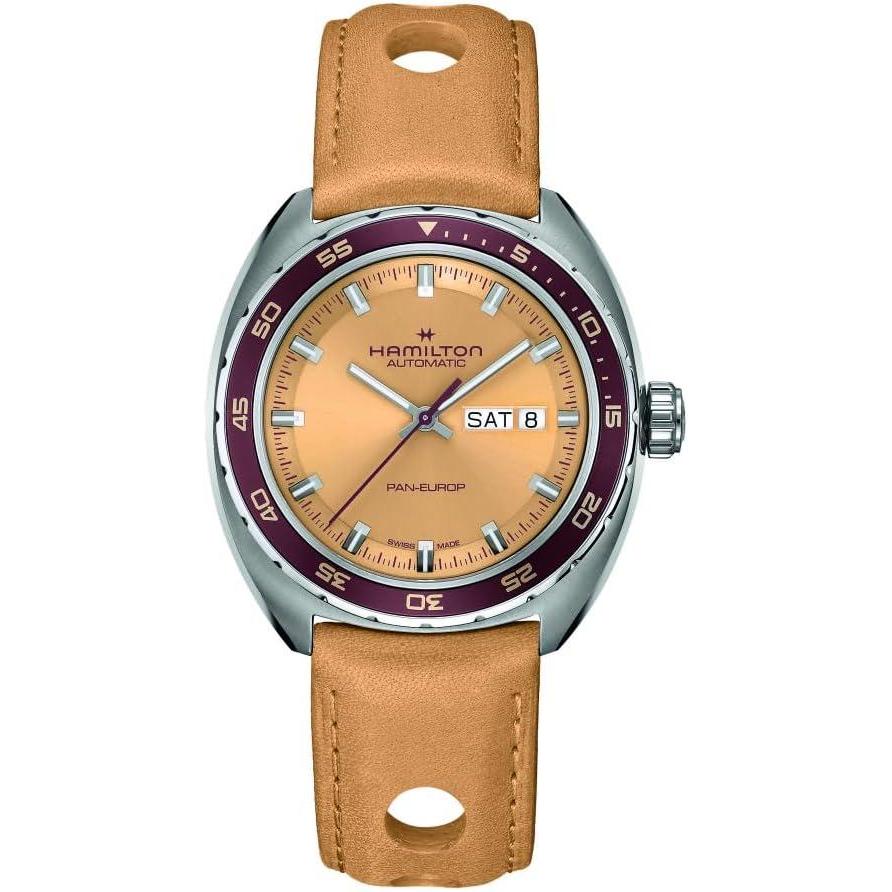 imageHamilton American Classic Automatic Mens Watch 42mm Stainless Steel Case Swiss Made Beige Dial Analog Wrist Watch for Men 50m Waterproof Sapphire Crystal 3Hand Movement Cow Leather Strap