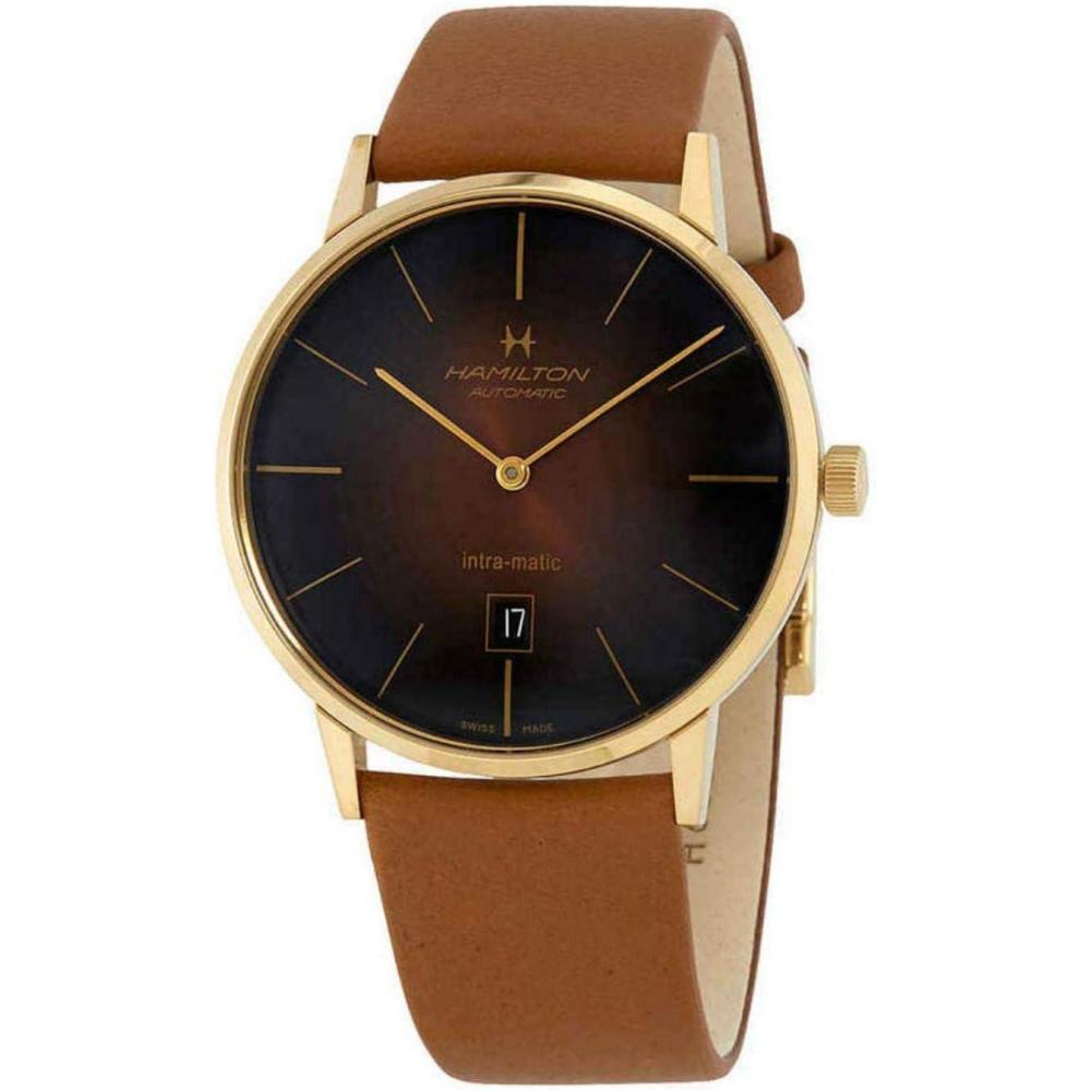 imageHamilton American Classic Automatic Mens Watch 42mm Stainless Steel Case Swiss Made Brown Dial Analog Wrist Watch for Men 50m Waterproof Sapphire Crystal Calf Leather Strap