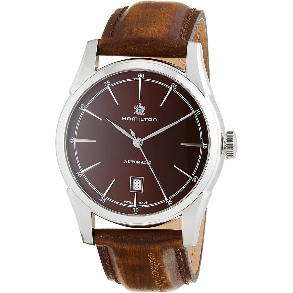 imageHamilton American Classic Automatic Mens Watch 42mm Stainless Steel Case Swiss Made Brown Dial Analog Wrist Watch for Men 50m Waterproof Sapphire Crystal 3Hand Movement Calf Leather Strap