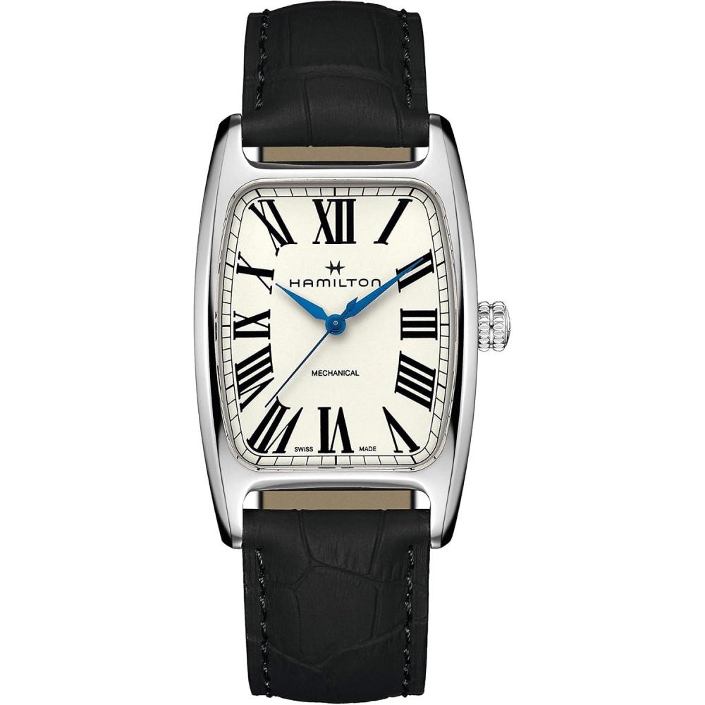 imageHamilton American Classic Boulton Mechanical Mens Watch 34mm x 38mm Stainless Steel Case Swiss Made White Dial Analog Wrist Watch for Men 50m Waterproof Sapphire Crystal Cow Leather Strap