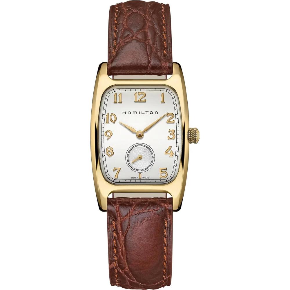imageHamilton American Classic Boulton Quartz Mens Watch 27mm x 32mm Stainless Steel Case Swiss Made White Dial Analog Wrist Watch for Men 30m Waterproof Mineral Crystal Cow Leather Strap