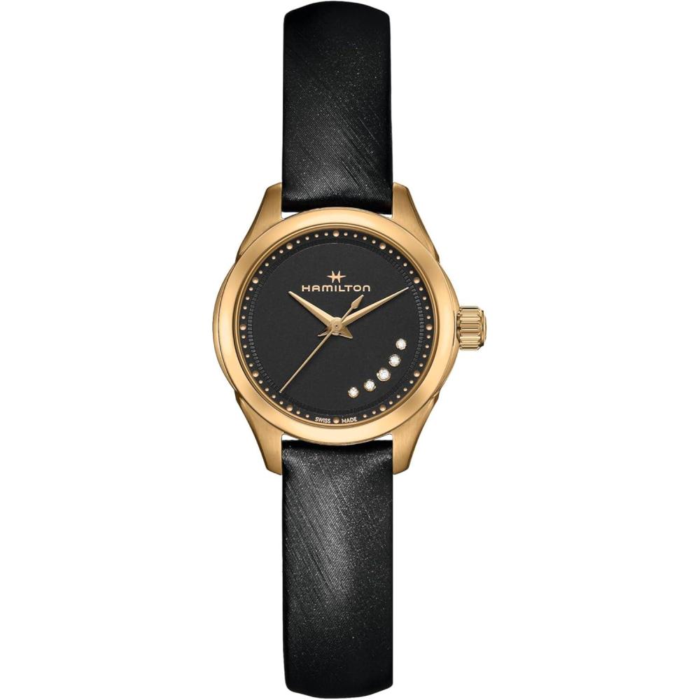 imageHamilton Jazzmaster Lady Quartz Womens Watch 26mm Stainless Steel Case Swiss Made Black Dial Analog Wrist Watch for Women 50m Waterproof Sapphire Crystal Satin Strap
