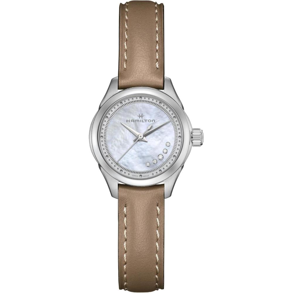 imageHamilton Jazzmaster Lady Quartz Womens Watch 26mm Stainless Steel Case Swiss Made Mother of Pearl Dial Analog Wrist Watch for Women 50m Waterproof Sapphire Crystal Cow Leather Strap