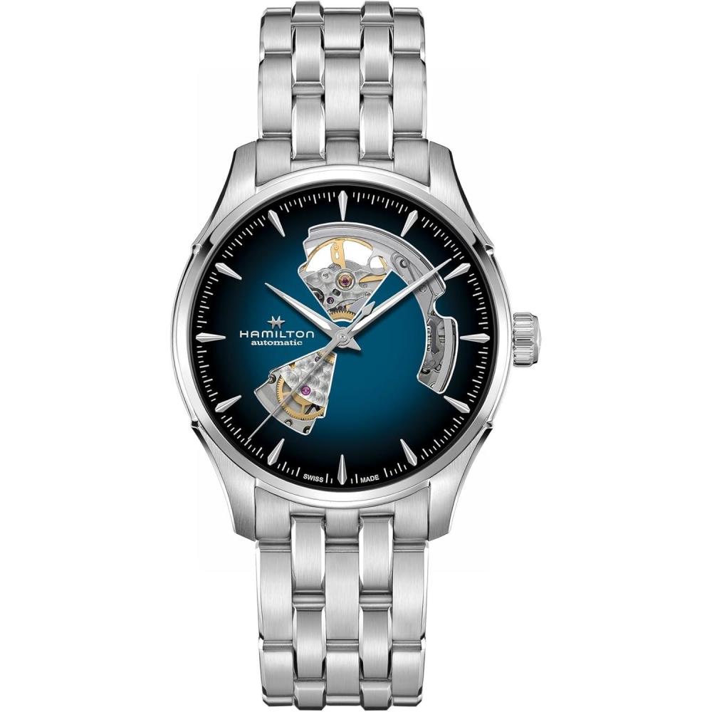 imageHamilton Jazzmaster Open Heart Automatic Mens Watch 40mm Stainless Steel Case Swiss Made Blue Dial Analog Wrist Watch 50m Waterproof Sapphire Crystal 3Hand Movement Stainless Steel Strap