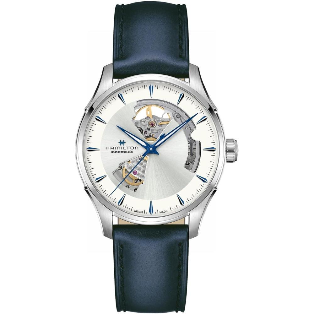 imageHamilton Jazzmaster Open Heart Automatic Mens Watch 40mm Stainless Steel Case Swiss Made Silver Dial Analog Wrist Watch 50m Waterproof Sapphire Crystal 3Hand Movement Cow Leather Strap