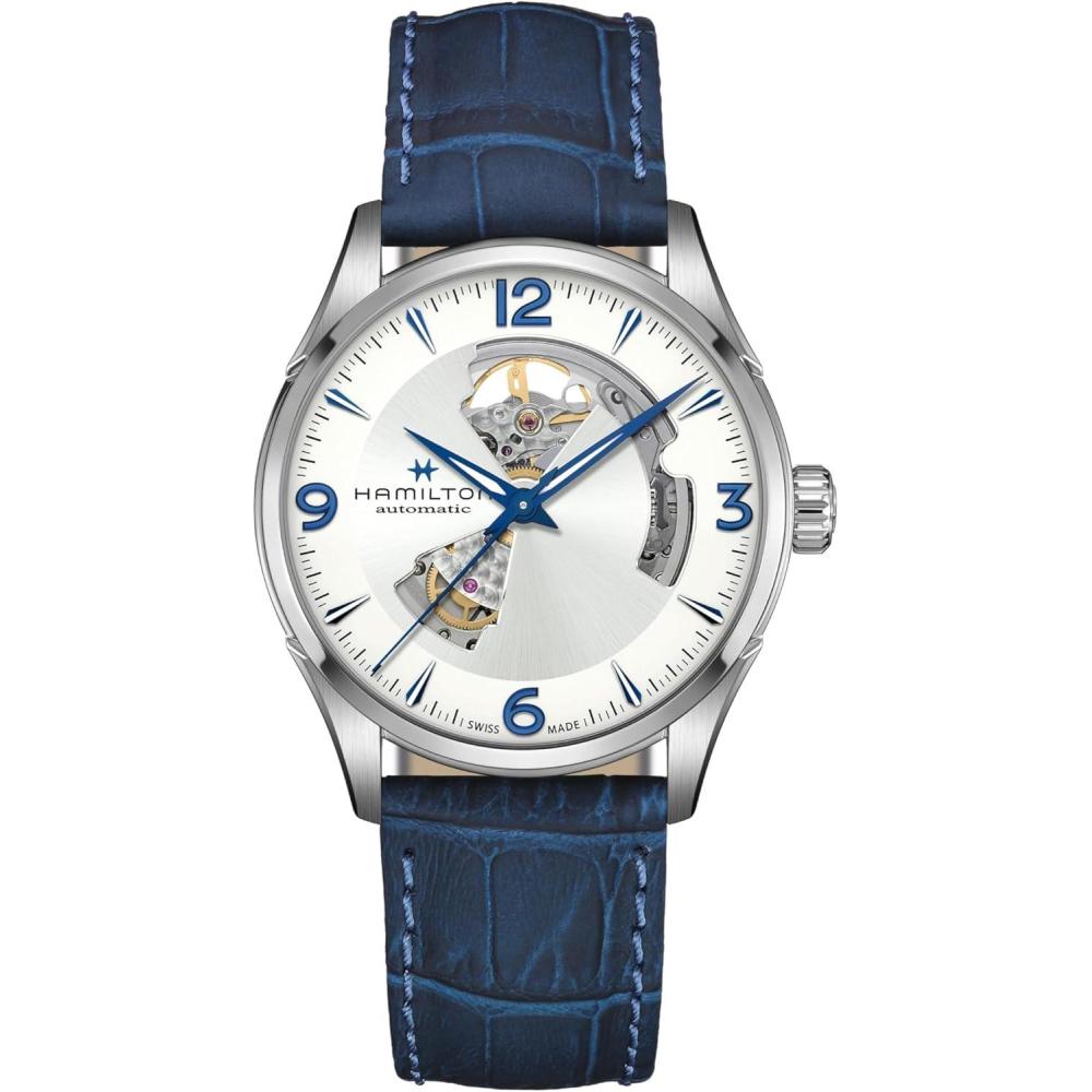 imageHamilton Jazzmaster Open Heart Automatic Mens Watch 42mm Stainless Steel Case Swiss Made Silver Dial Analog Wrist Watch 50m Waterproof Sapphire Crystal 3Hand Movement Cow Leather Strap