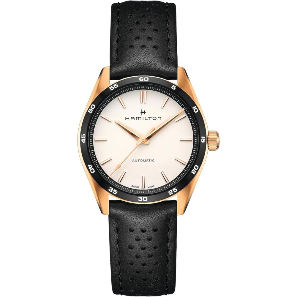 imageHamilton Jazzmaster Performer Automatic Mens Watch 38mm Stainless Steel Case Swiss Made White Dial Analog Wrist Watch 100m Waterproof Sapphire Crystal 3Hand Movement Calf Leather Strap