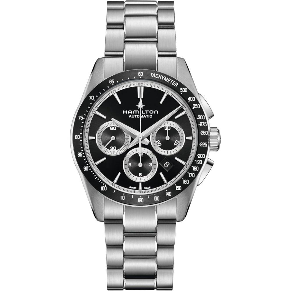 imageHamilton Jazzmaster Performer Automatic Mens Watch 42mm Stainless Steel Case Swiss Made Black Dial Analog Wrist Watch 100m Waterproof Sapphire Crystal Tachymeter Stainless Steel Strap