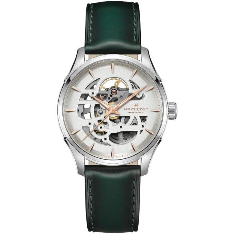 imageHamilton Jazzmaster Skeleton Automatic Mens Watch 40mm Stainless Steel Case Swiss Made White Dial Analog Wrist Watch for Men 50m Waterproof Sapphire Crystal 3Hand Movement Cow Leather Strap