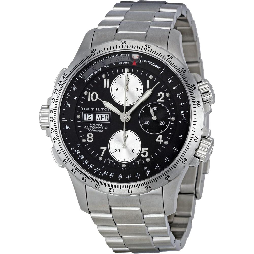 imageHamilton Khaki Aviation Automatic Mens Watch 44mm Stainless Steel Case Swiss Made Black Dial Analog Wrist Watch for Men 100m Waterproof Sapphire Crystal Stainless Steel Strap