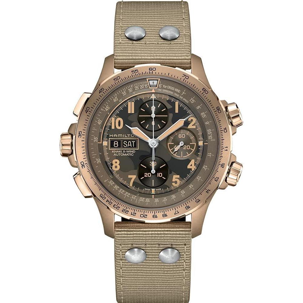 imageHamilton Khaki Aviation Automatic Mens Watch 45mm Stainless Steel Case Swiss Made Brown Dial Analog Wrist Watch for Men 100m Waterproof Sapphire Crystal Textile Strap