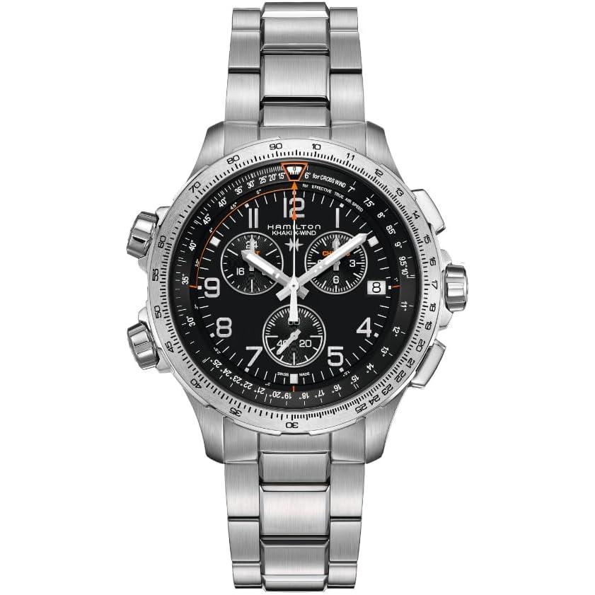 imageHamilton Khaki Aviation X Quartz Mens Watch 46mm Stainless Steel Case Swiss Made Black Dial Analog Wrist Watch for Men 100m Waterproof Sapphire Crystal Stainless Steel Strap