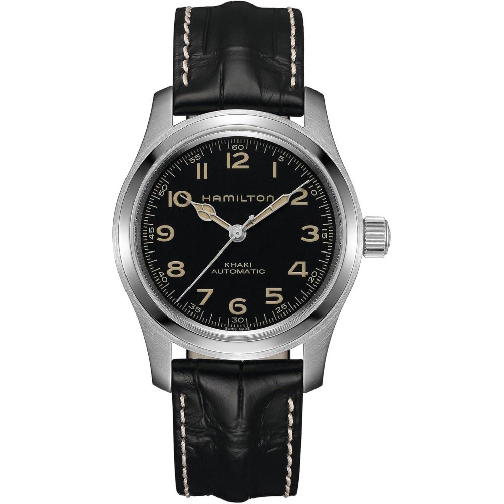 imageHamilton Khaki Field Murph Automatic Mens Watch 42mm Stainless Steel Case Swiss Made Black Dial Analog Wrist Watch for Men 100m Waterproof Sapphire Crystal Cow Leather Strap