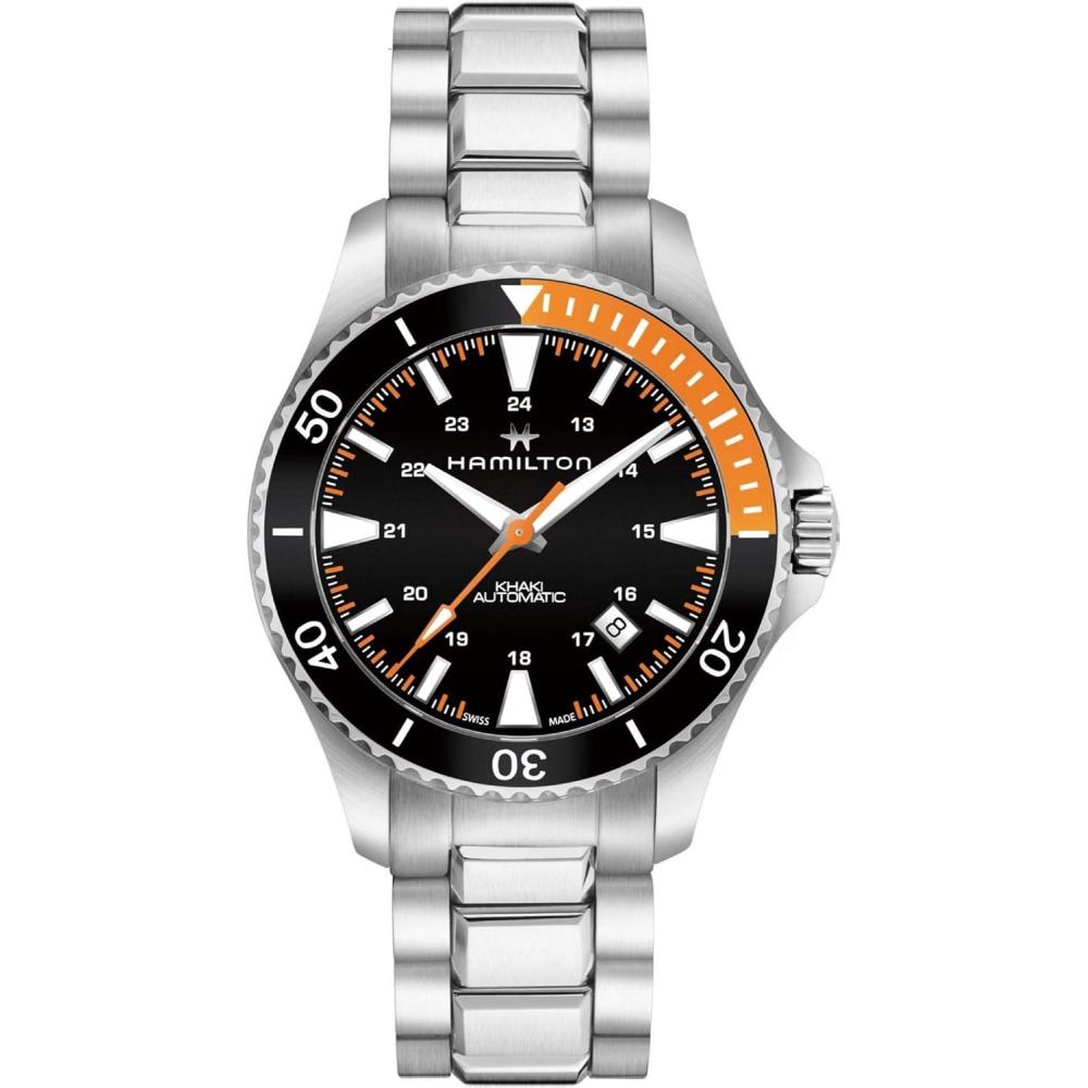imageHamilton Khaki Navy Automatic Mens Watch 40mm Stainless Steel Case Swiss Made Black Dial Analog Wrist Watch for Men 100m Waterproof Sapphire Crystal 3Hand Movement Stainless Steel Strap