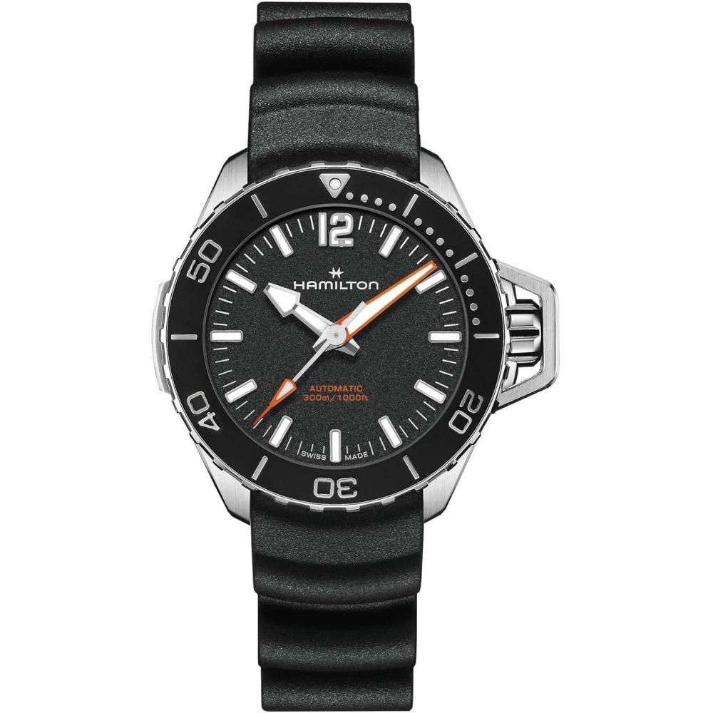 imageHamilton Khaki Navy Automatic Mens Watch 41mm Stainless Steel Case Swiss Made Black Dial Analog Wrist Watch for Men 300m Waterproof Sapphire Crystal 3Hand Movement Rubber Strap