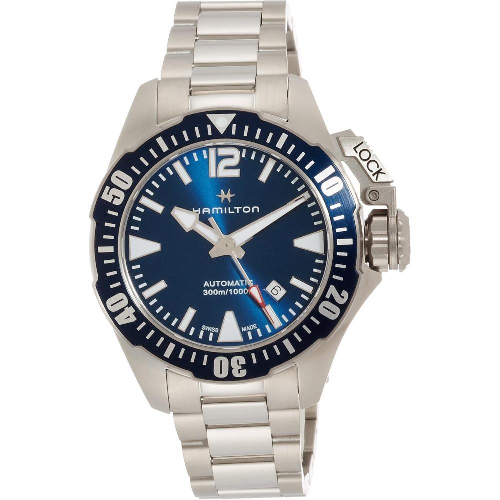 imageHamilton Khaki Navy Automatic Mens Watch 42mm Stainless Steel Case Swiss Made Blue Dial Analog Wrist Watch for Men 300m Waterproof Sapphire Crystal 3Hand Movement Stainless Steel Strap