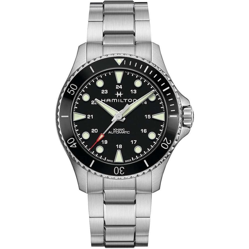 imageHamilton Khaki Navy Automatic Mens Watch 43mm Stainless Steel Case Swiss Made Black Dial Analog Wrist Watch for Men 300m Waterproof Sapphire Crystal Stainless Steel Strap