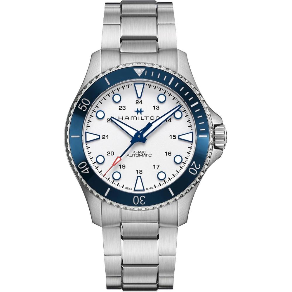 imageHamilton Khaki Navy Automatic Mens Watch 43mm Stainless Steel Case Swiss Made Silver Dial Analog Wrist Watch for Men 300m Waterproof Sapphire Crystal Stainless Steel Strap