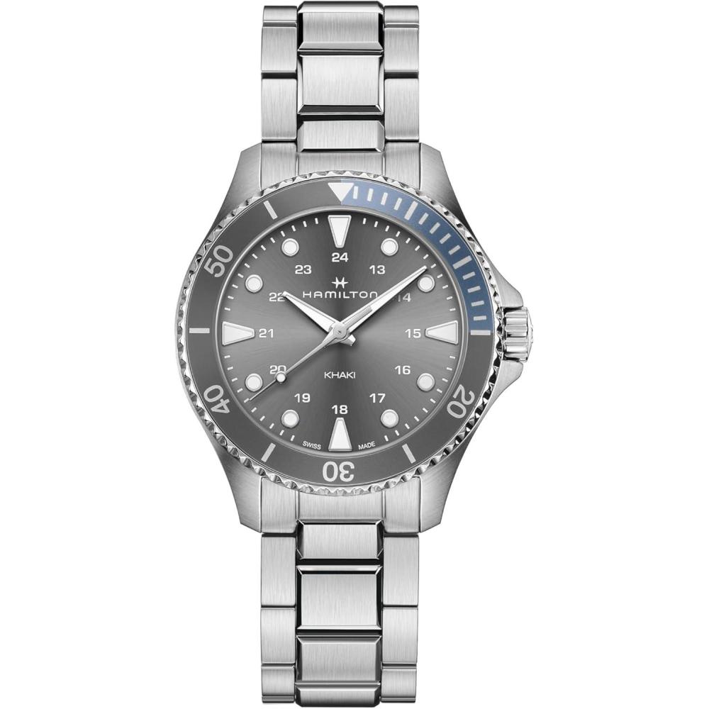 imageHamilton Khaki Navy Scuba Quartz Mens Watch 37mm Stainless Steel Case Swiss Made Grey Dial Analog Wrist Watch for Men 100m Waterproof Sapphire Crystal Stainless Steel Strap