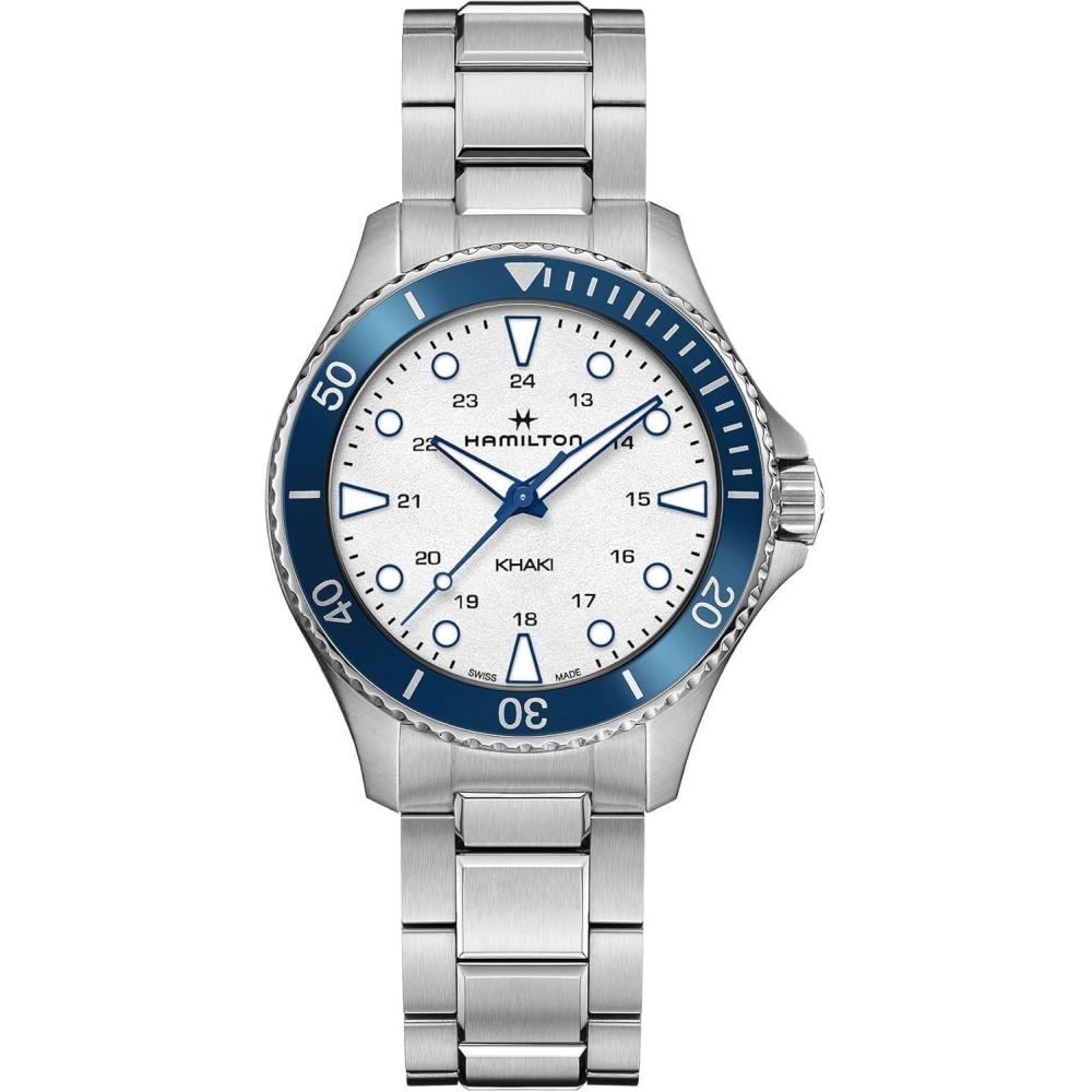 imageHamilton Khaki Navy Scuba Quartz Mens Watch 37mm Stainless Steel Case Swiss Made Silver Dial Analog Wrist Watch for Men 100m Waterproof Sapphire Crystal Stainless Steel Strap