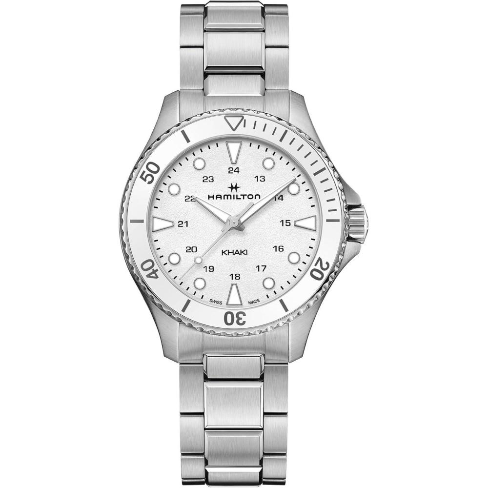 imageHamilton Khaki Navy Scuba Quartz Womens Watch 37mm Stainless Steel Case Swiss Made White Dial Analog Wrist Watch for Women 100m Waterproof Sapphire Crystal Stainless Steel Strap
