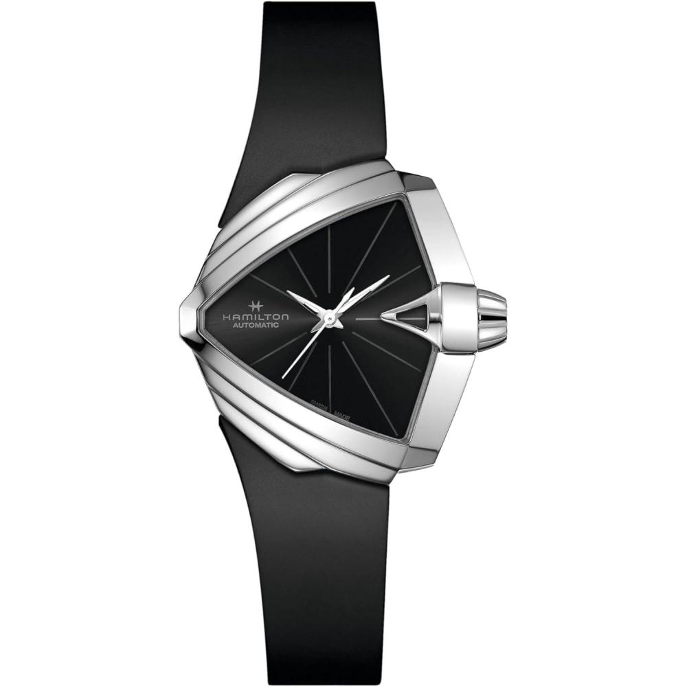 imageHamilton Ventura Automatic Mens Watch 34mm x 38mm Stainless Steel Case Swiss Made Black Dial Analog Wrist Watch for Men 50m Waterproof Sapphire Crystal Rubber Strap