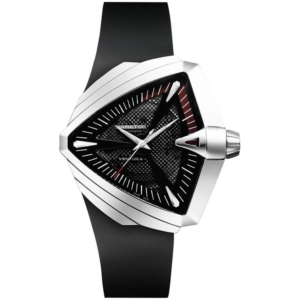imageHamilton Ventura Automatic Mens Watch 46mm x 46mm Stainless Steel Case Swiss Made Black Dial Analog Wrist Watch for Men 50m Waterproof Sapphire Crystal 3Hand Movement Rubber Strap