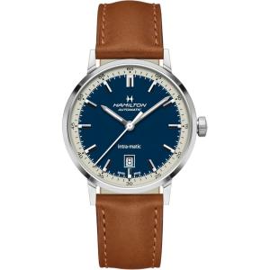 Hamilton American Classic Automatic Men’s Watch, 40mm Stainless Steel Case, Swiss Made, Blue Dial Analog Wrist Watch for Men, 50m Waterproof, Sapphire Crystal, 3-Hand Movement, Cow Leather Strap