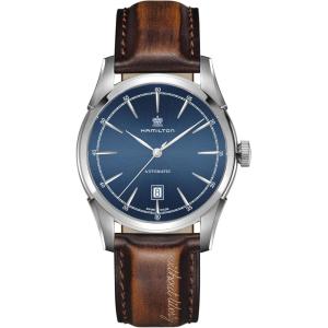 Hamilton American Classic Automatic Men’s Watch, 42mm Stainless Steel Case, Swiss Made, Blue Dial Analog Wrist Watch for Men, 50m Waterproof, Sapphire Crystal, 3-Hand Movement, Calf Leather Strap