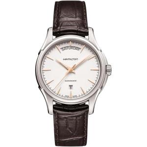Hamilton Jazzmaster Automatic Men’s Watch, 40mm Stainless Steel Case, Swiss Made, White Dial Analog Wrist Watch for Men, 50m Waterproof, Sapphire Crystal, Calf Leather Strap