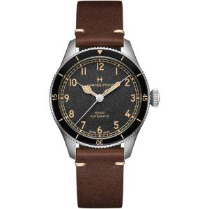 Hamilton Khaki Aviation Automatic Men’s Watch, 38mm Stainless Steel Case, Swiss Made, Black Dial Analog Wrist Watch for Men, 100m Waterproof, Sapphire Crystal, 3-Hand Movement, Cow Leather Strap