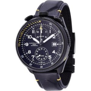 Hamilton Khaki Aviation Automatic Men’s Watch, 46mm Stainless Steel Case, Swiss Made, Black Dial Analog Wrist Watch for Men, 50m Waterproof, Sapphire Crystal, Calf Leather Strap