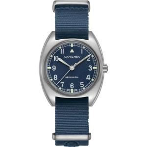 Hamilton Khaki Aviation Pilot Mechanical Men’s Watch, 36mm x 33mm Stainless Steel Case, Swiss Made, Blue Dial Analog Wrist Watch for Men, 100m Waterproof, Mineral Crystal, Textile Strap