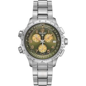 Hamilton Khaki Aviation X Quartz Men’s Watch, 46mm Stainless Steel Case, Swiss Made, Green Dial Analog Wrist Watch for Men, 100m Waterproof, Sapphire Crystal, Stainless Steel Strap