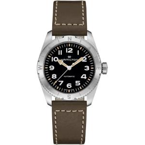Hamilton Khaki Field Expedition Automatic Men’s Watch, 37mm Stainless Steel Case, Swiss Made, Black Dial Analog Wrist Watch, 100m Waterproof, Sapphire Crystal, 3-Hand Movement, Calf Leather Strap