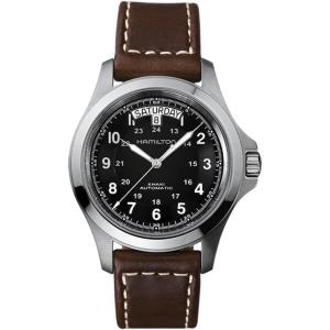 Hamilton Khaki Field King Automatic Men’s Watch, 40mm Stainless Steel Case, Swiss Made, Black Dial Analog Wrist Watch for Men, 50m Waterproof, Sapphire Crystal, Cow Leather Strap