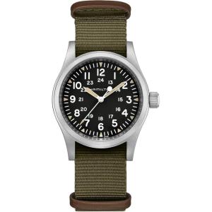 Hamilton Khaki Field Mechanical Men’s Watch, 38mm Stainless Steel Case, Swiss Made, Black Dial Analog Wrist Watch for Men, 50m Waterproof, Sapphire Crystal, Textile Strap