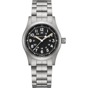 Hamilton Khaki Field Mechanical Men’s Watch, 38mm Stainless Steel Case, Swiss Made, Black Dial Analog Wrist Watch for Men, 50m Waterproof, Sapphire Crystal, Stainless Steel Strap