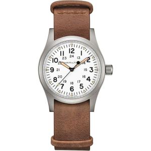 Hamilton Khaki Field Mechanical Men’s Watch, 38mm Stainless Steel Case, Swiss Made, White Dial Analog Wrist Watch for Men, 50m Waterproof, Sapphire Crystal, Cow Leather Strap