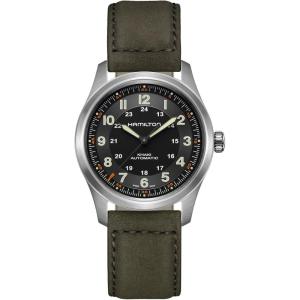 Hamilton Khaki Field Titanium Automatic Men’s Watch, 38mm Titanium Case, Swiss Made, Black Dial Analog Wrist Watch for Men, 100m Waterproof, Sapphire Crystal, 3-Hand Movement, Cow Leather Strap