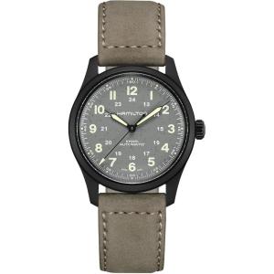 Hamilton Khaki Field Titanium Automatic Men’s Watch, 38mm Titanium Case, Swiss Made, Grey Dial Analog Wrist Watch for Men, 100m Waterproof, Sapphire Crystal, 3-Hand Movement, Cow Leather Strap